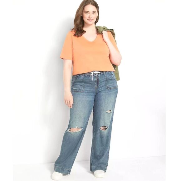 Lane Bryant Pull On Mid Rise Torn Wide Leg Jeans Plussize 14 NWT - Picture 1 of 14